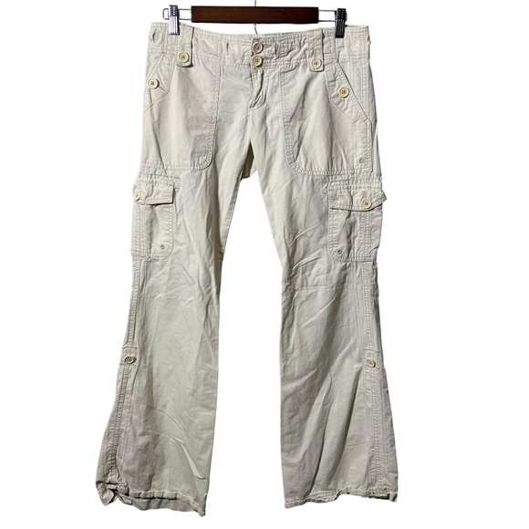 Abercrombie & Fitch Cargo Pants Size 4 Cream Low Rise Utility Y2K Pocket Detail - Picture 1 of 8